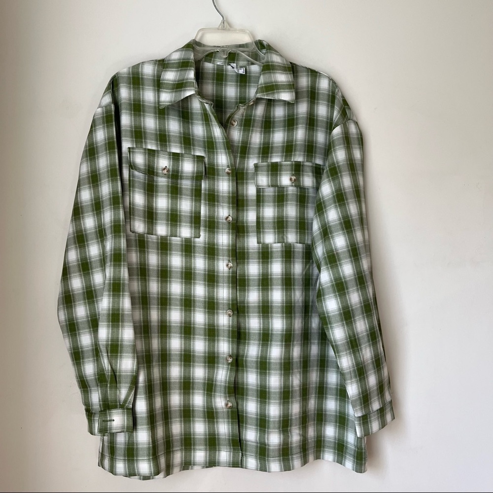 Princess Polly Brinley Green Plaid Oversized Shirt 8